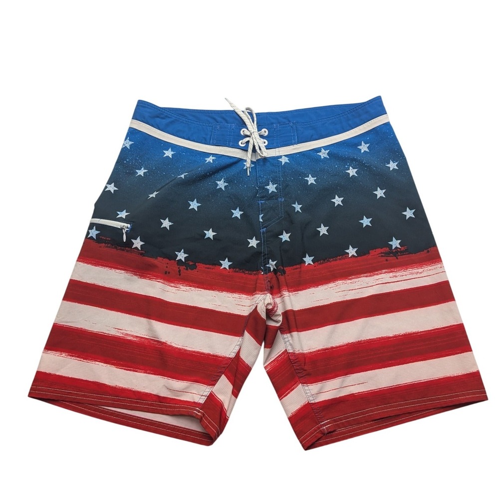 Burnside Board Shorts Mens 32 Red White Blue American Flag Stars Stripes Swim